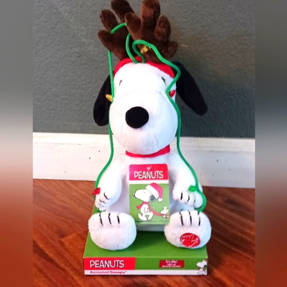 Animated Stuffed Snoopy Reindeer with Lights and Motion